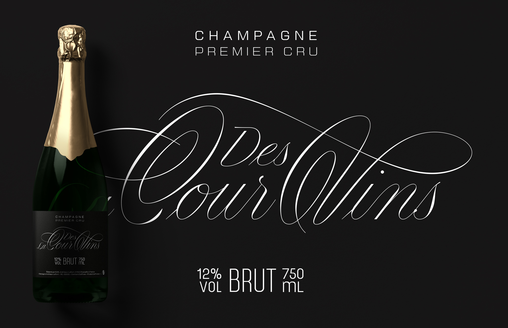 Direction artistique La Cour des Vins bouteille de champagne pepite world pépite toulouse