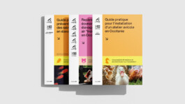 Série de trois guides techniques à destination des éleveurs avec une identité visuelle colorée et cohérente.