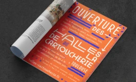 Déclinaison de du système visuel design tiers-lieu sur des supports de communication imprimés et inclusifs Halles de la Cartoucherie 