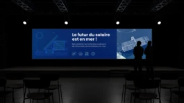 Design d'information géographique illustrant l'implantation des projets de solaire flottant en mer. 