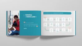 Personas incarnés conçus en design d'information et communication interne pour valoriser l'expertise des équipes.
